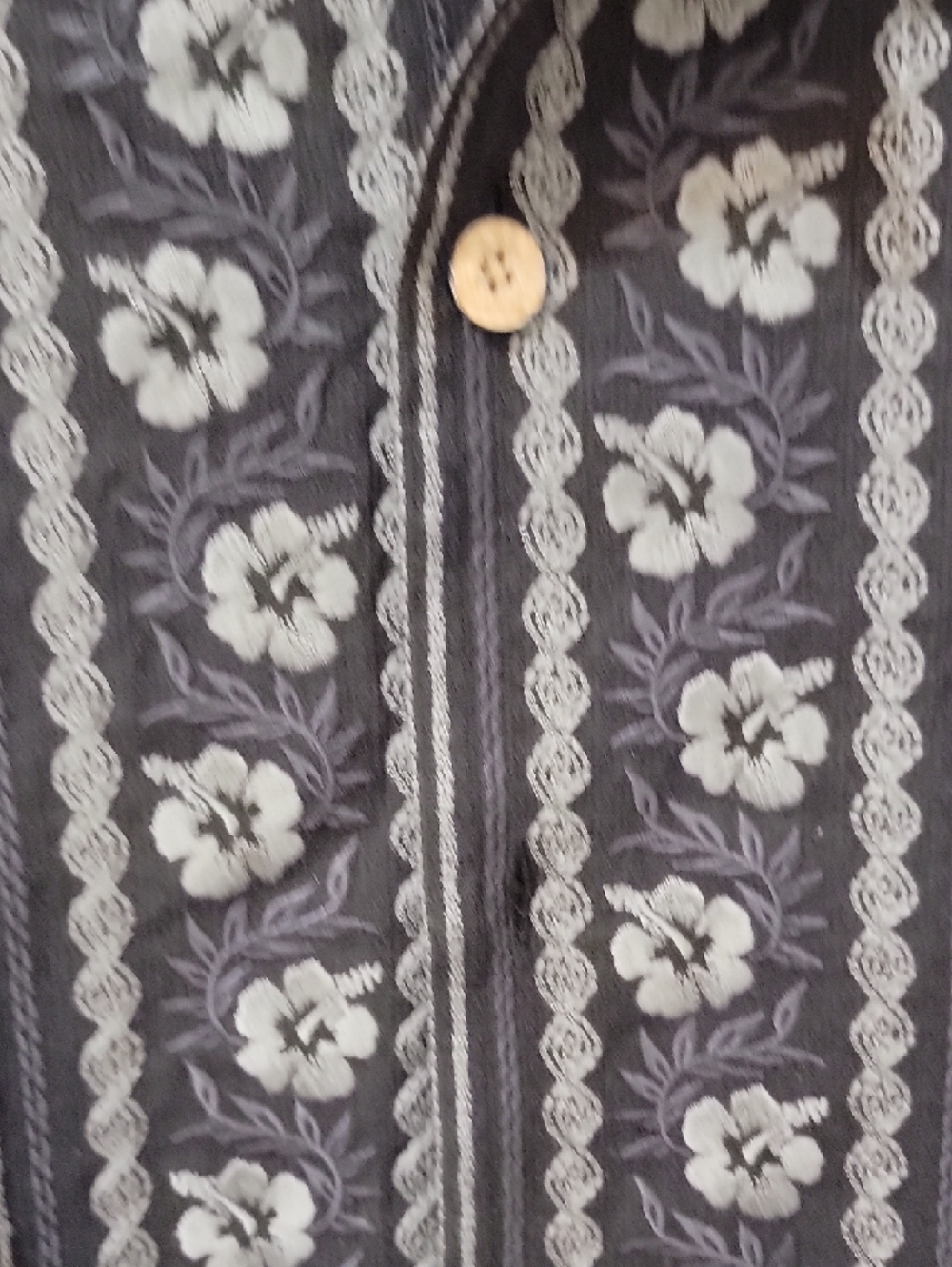 Tommy Bahama Black Silk Shirt with Gray Floral Embroidery - Picture 4 of 6
